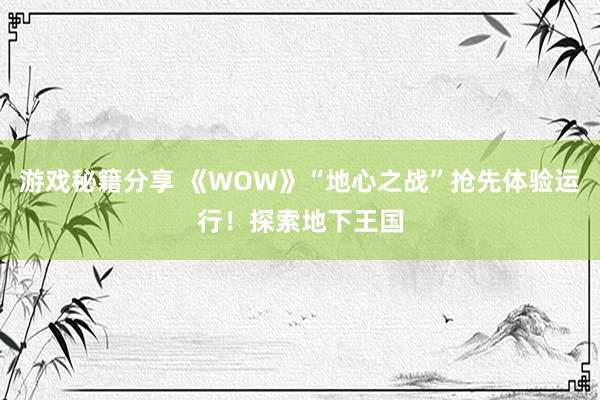 游戏秘籍分享 《WOW》“地心之战”抢先体验运行！探索地下王国