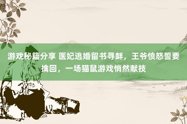 游戏秘籍分享 医妃逃婚留书寻衅，王爷愤怒誓要擒回，一场猫鼠游戏悄然献技