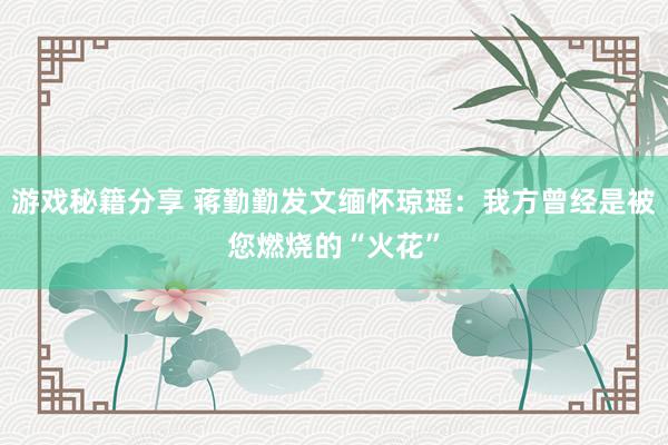 游戏秘籍分享 蒋勤勤发文缅怀琼瑶：我方曾经是被您燃烧的“火花”