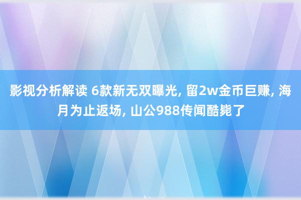 影视分析解读 6款新无双曝光, 留2w金币巨赚, 海月为止返场, 山公988传闻酷毙了